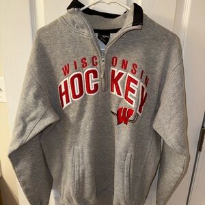 Signature Gray Wisconsin Hockey Zip-Up Sweater